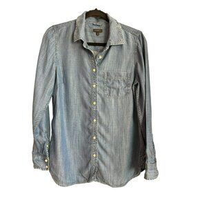 Talbots Chambray Button Down Long Sleeve Shirt Tencel Blue Size Small Womens